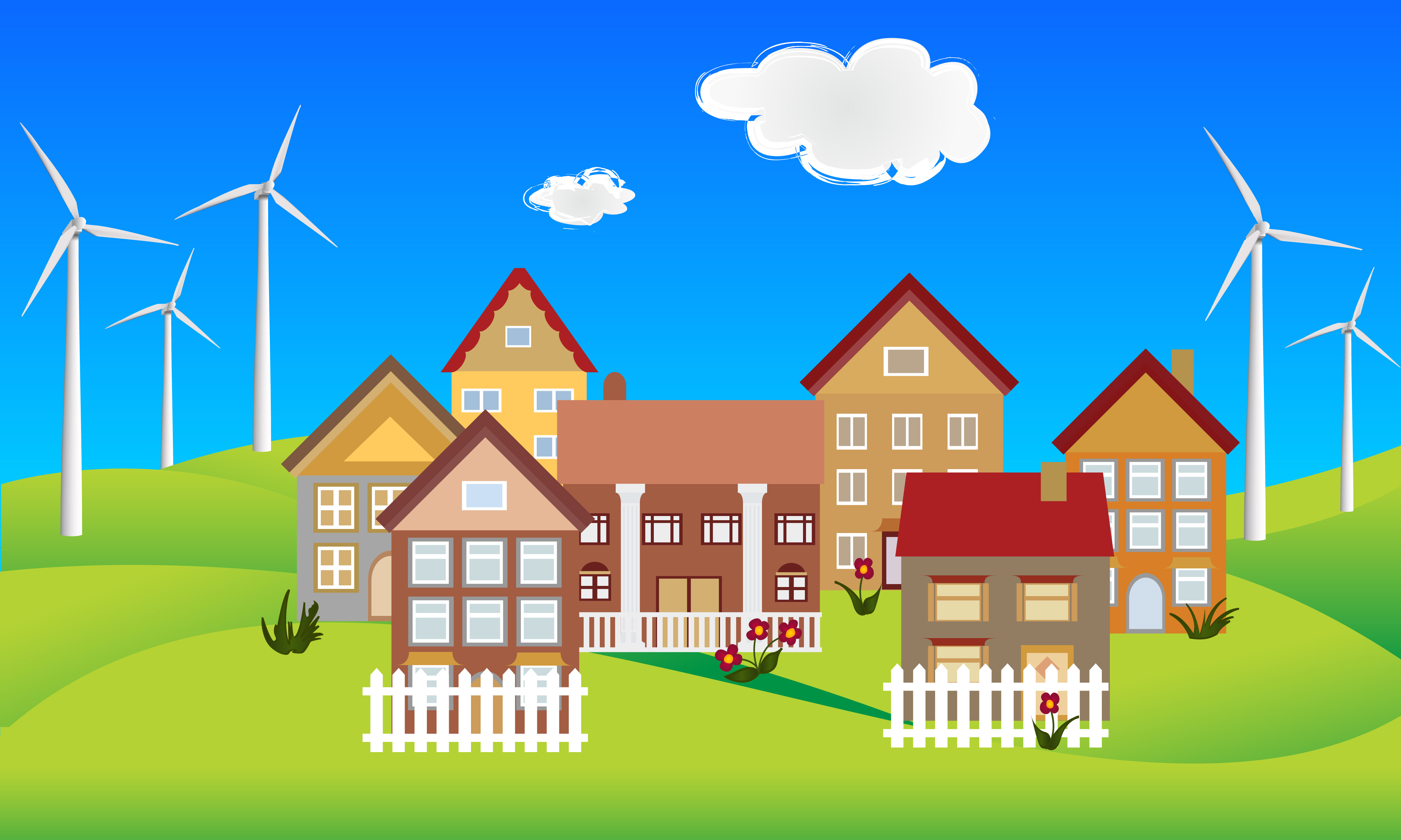 Environmentally conscious town on green hills